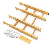 SpaceAid, Divisori per cassetti in bambù con inserti ed etichette, organizer regolabili per la casa, per cassetti di cucina o ufficio, 4 divisori con 9 inserti (43,2-55,9 cm)