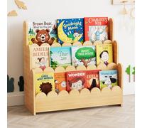 SpaceAid Montessori - Libreria a 3 ripiani smerlati, per bambini, in legno, per la camera dei bambini, la stanza dei giochi, la scuola materna e l'aula, naturale