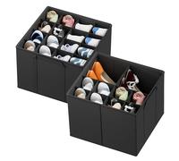 SpaceAid Organizer per scarpe per armadio, confezione da 2 contenitori pieghevoli per scarpe con divisori regolabili, adatti per 16-32 paia, nero