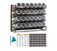 SpaceAid Portaspezie con 28 barattoli per spezie, 386 etichette per spezie, pennarelli a gesso e set di imbuti, per armadio, piano di lavoro, dispensa, armadio o porta e montaggio a parete, 28