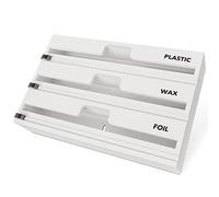 SpaceAid WrapNeat - Organizer 3 in 1 con taglierina ed etichette, pellicola in plastica, foglio di alluminio e dispenser di cera in bambù, per organizzare la cucina, per rotoli da 30,5 cm (bianco)