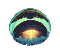 Spacecraft Descend Cuffia da doccia da donna a doppio strato, riutilizzabile, design di grandi dimensioni adatto a tutte le lunghezze dei capelli, adatta per ragazze, spa e salone domestico.