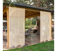 SpaceDresser Tende trasparenti impermeabili per esterni, per patio, 2 pannelli, con tasca per asta, per interni, in voile, per soggiorno, 132 x 248 cm, beige