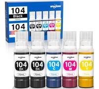 Spaceink Inchiostro 104 Compatibile con Epson EcoTank ET-2870 ET-2862 ET-1810 ET-4800 ET-2825 ET-2830 ET-2820 ET-2720, 104 Inchiostro Multipack (5 Flaconi da 70ml, 2Nero,Ciano, Magenta,Giallo)
