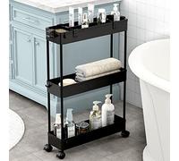 SPACELEAD, Carrello portaoggetti sottile scorrevole estraibile, a 3 ripiani, per ufficio, bagno, cucina, lavanderia, spazi stretti, colore nero