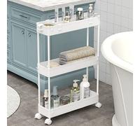 SPACELEAD SAKA Carrello portaoggetti sottile, a 3 ripiani, per bagno, cucina, lavanderia, spazi stretti, colore: bianco