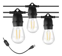 Spacelumen - Luci a stringa USB per esterni, 24,6 m, S14, infrangibili, impermeabili, dimmerabili, da campeggio, con 10 lampadine Edison da 1 W, S14, E26, 2700 K