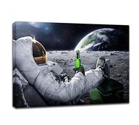 Spaceman - Quadro decorativo da parete con astronauta che riposa sulla luna, dipinti incorniciati per camera da letto di adolescenti, poster a tema spaziale reale, stampe a tema universo, pianeti, per