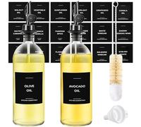 Spaceneat Bottiglia dispenser per olio d'oliva, include 55 etichette per cucina, dispenser per olio da cucina, dispenser per sciroppo di caffè, versatore con barattolo di vetro da 55 ml, confezione da