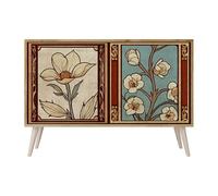 SPACEREBELS Cassettiera Moderna 111x57,3x42 Comò con immagini stampate Comodino con ripiani Design Contemporaneo mobili soggiorno 2 Ante motivo naturale fiori foglie