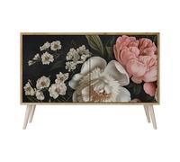 SPACEREBELS Cassettiera Moderna 111x57,3x42 Comò con immagini stampate Comodino con ripiani Design Contemporaneo mobili soggiorno 2 Ante motivo naturale fiori foglie