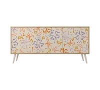 SPACEREBELS Cassettiera Moderna 164,5x57,5x42 Comò con immagini stampate Comodino con ripiani Design Contemporaneo mobili soggiorno 3 Ante motivo naturale fiori foglie