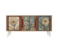 SPACEREBELS Cassettiera Moderna 164,5x57,5x42 Comò con immagini stampate Comodino con ripiani Design Contemporaneo mobili soggiorno 3 Ante motivo naturale fiori foglie