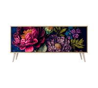 SPACEREBELS Cassettiera Moderna 164,5x57,5x42 Comò con immagini stampate Comodino con ripiani Design Contemporaneo mobili soggiorno 3 Ante motivo naturale fiori foglie