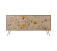 SPACEREBELS Cassettiera Moderna 164,5x57,5x42 Comò con immagini stampate Comodino con ripiani Design Contemporaneo mobili soggiorno 3 Ante motivo naturale fiori foglie
