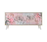 SPACEREBELS Cassettiera Moderna 164,5x57,5x42 Comò con immagini stampate Comodino con ripiani Design Contemporaneo mobili soggiorno 3 Ante motivo naturale fiori foglie