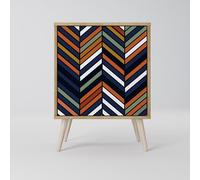 SPACEREBELS Credenza a 1 anta in truciolato con effetto quercia, 57,5 x 42 x 57,5 cm, design patchwork, gambe inclinate in legno di faggio