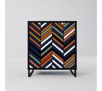 SPACEREBELS Credenza a 1 anta, truciolato con finitura nera, 57,5 x 42 x 57,5 cm, design patchwork, gambe inclinate in legno di faggio