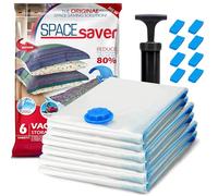 Spacesaver Premium Sacchetti Sottovuoto, 80% in più di Stoccaggio, Pompa a Mano per Viaggio, Doppia Chiusura, Tripla Valvola Turbo-Guarnizione per il Massimo Risparmio di Spazio-Varietà 6 Pezzi