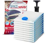 Spacesaver Premium Sacchetti Sottovuoto, 80% in più di Stoccaggio, Pompa a Mano per Viaggio, Doppia Chiusura, Tripla Valvola Turbo-Guarnizione per il Massimo Risparmio di Spazio-Medi 10 Pezzi