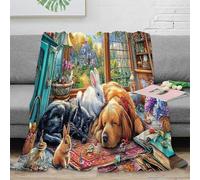SPACESK Cute Pets Scene Coperta Di Flanella 3D in Velluto Da Viaggio Super Morbida E Accogliente Ideale Per Bambini Adolescenti Adulti 80x90inch(200x230cm)