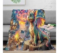 SPACESK Dragon at Dawn 3d Coperta Per Bambini Adolescenti Adulti Microfibra Con Stampa Di Super Morbida in Pile Di Flanella Coperte Per Aria Condizionata 70x80inch(180x200cm)