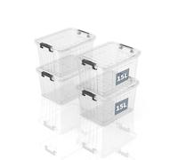 SpaceXpert Scatole Portaoggetti 15L, Contenitori in Plastica con Coperchio, a Righe, Trasparente, Impilabile, Antipolvere, per Casa, Ufficio, Armadio, in Polipropilene, 15L, Set di 4