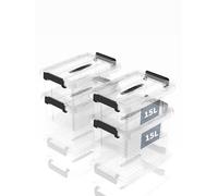 SpaceXpert Scatole Portaoggetti 15L, Contenitori in Plastica con Coperchio e Maniglia, Trasparente, Impilabile, Facile da Trasportare, per Casa, Ufficio e Garage, 15L, Set di 4