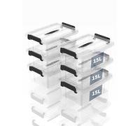 SpaceXpert Scatole Portaoggetti 15L, Contenitori in Plastica con Coperchio e Maniglia, Trasparente, Impilabile, Facile da Trasportare, per Casa, Ufficio e Garage, 15L, Set di 6