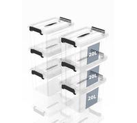 SpaceXpert Scatole Portaoggetti 20L, Contenitori in Plastica con Coperchio e Maniglia, Trasparente, Impilabile, Facile da Trasportare, per Casa, Ufficio e Garage, 20L, Set di 6