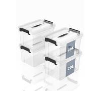 SpaceXpert Scatole Portaoggetti 20L, Contenitori in Plastica con Coperchio e Maniglia, Trasparente, Impilabile, Facile da Trasportare, per Casa, Ufficio e Garage, 20L, Set di 4