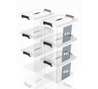 SpaceXpert Scatole Portaoggetti, Casse di stoccaggio 45L, Contenitori in Plastica con Coperchio e Maniglia, Trasparente, Impilabile, Facile da Trasportare, per Casa, Ufficio e Garage, 45L, Set di 6