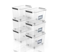 SpaceXpert Scatole Portaoggetti, Casse di stoccaggio 80L, Contenitori in Plastica con Coperchio e Ruote, a Righe, Trasparente, Impilabile, Antipolvere, per Casa, Ufficio e Garage, 80L, Set di 6