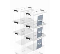 SpaceXpert Scatole Portaoggetti, Casse di stoccaggio 90L, Contenitori in Plastica con Coperchio e Maniglia, Trasparente, Impilabile, Facile da Trasportare, per Casa, Ufficio e Garage, 90L, Set di 6