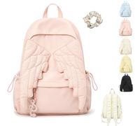 Spacious Angel Wings Backpack for Women,Kawaii Y2K Travel Daypack，Pink | Large Capacity Nylon Daypack with 3D Wings Design,Adjustable Multi-Pocket Zipper Rucksack for School Travel Daily Use