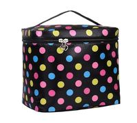Spacious Makeup Bag with Dividers | Square Handle Cosmetic Bag in Colorful Dots Design | Versatile Zipper Pouch for Makeup and Accessories | Perfect Organizer for Home and -the-Go