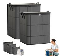 Spacious Moving Storage Bin Large Capacity Zippered Fabric Organizer for Bedding Clothes Foldable Blanket Storage Bags with Handles Dust-Proof Comforter Sweaters Winter Wardrobe (L+XL)