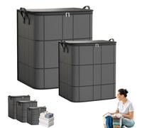 Spacious Moving Storage Bin Large Capacity Zippered Fabric Organizer for Bedding Clothes Foldable Blanket Storage Bags with Handles Dust-Proof Comforter Sweaters Winter Wardrobe (M+XL)