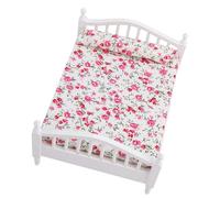 Spacnana Letto Matrimoniale per Casa delle Bambole, Mini Mobili in Legno, Design con Motivi Floreali, Accessorio per Casa delle Bambole in Scala 1/12, Perfetto per Esporre le