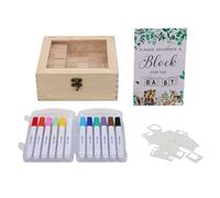 Spacnana Set di Blocchi per Baby Shower da 48 Pezzi con Penne in Scatola di Legno e 42 Modelli per Giochi di società Decorazioni per la Rivelazione del Genere