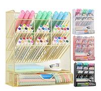 Spacrea Organizer per penne in rete, portapenne per scrivania, organizer da scrivania con cassetto per scuola, casa, forniture artistiche (oro)