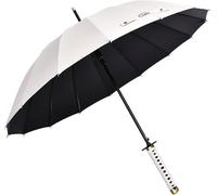 Spada da Samurai con Ombrello A Manico Lungo, Ombrello da Golf, Protezione dalla Pioggia E dal Sole E Antivento, Nervature in Fibra (16 Osso), Diametro 105 Cm / 41, Adatto per 1 O 2 P, White-d
