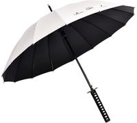 Spada da Samurai con Ombrello A Manico Lungo, Ombrello da Golf, Protezione dalla Pioggia E dal Sole E Antivento, Nervature in Fibra (16 Osso), Diametro 105 Cm / 41, Adatto per 1 O 2 P, White-a