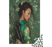 Spada da Samurai, Donna Giapponese, Vite di Gelsomino Puzzle 1000Pcs Decorazione Per La Casa. Rilassamento E Intelligence Per Adulti E Bambini Da 14 Anni 38x26cm/1000pcs