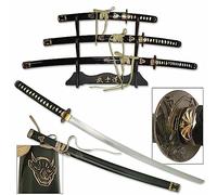 Spada Katana giapponese non affilata con fodero 100 cm, Wakizashi e Tanto Set - Spade Samurai Autentiche per la decorazione Ninja Katana Metallo - Manico in legno HK1107