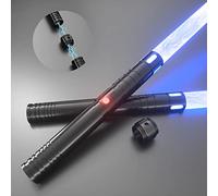 Spada laser, 20 colori, spada laser con manici in metallo vibrante, spada laser a LED 2 in 1 con 3 modalità di suono, manico in metallo, batteria ricaricabile, modalità di burst (manico nero)
