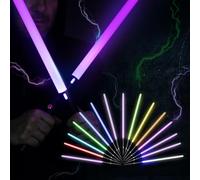 Spada laser per bambini e adulti, set di 2 spada laser ricaricabile, doppia lama con 15 colori ed effetti sonori, spada di alta qualità e manico in metallo nero
