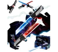 Spada laser retrattile plug-in, spada luminosa a LED a due colori, spada reversibile 2 in 1 con punta delle dita, gloria a doppia lama collegabile, accessorio metallico per cosplay, illuminazione