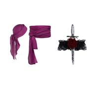 Spada Pirata E Pugnale Donna Costume Di Per Set Accessori Da Moda 4 pezzi Argento Borgogna Taglia unica