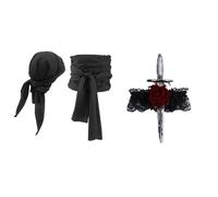 Spada Pirata E Pugnale Donna Costume Di Per Set Accessori Da Moda 4 pezzi argento nero Taglia unica